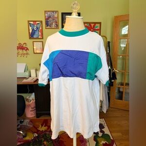 Dior Christian Dior Vintage 80s Colorblick Teal and White T-Shirt size Large